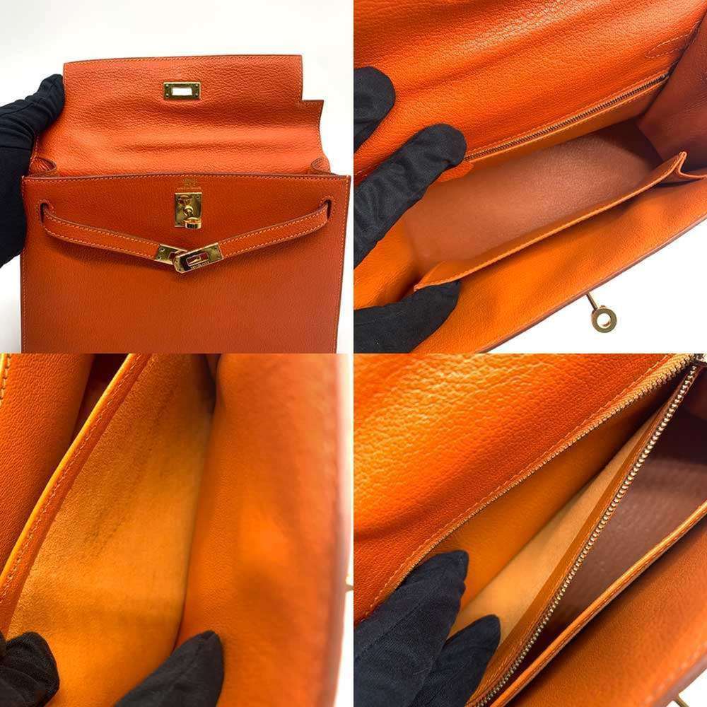Hermes Kelly 25 Chevre Orange F Stamped Outside Stitching Hand Bag Shoulder S... - Picture 7 of 8